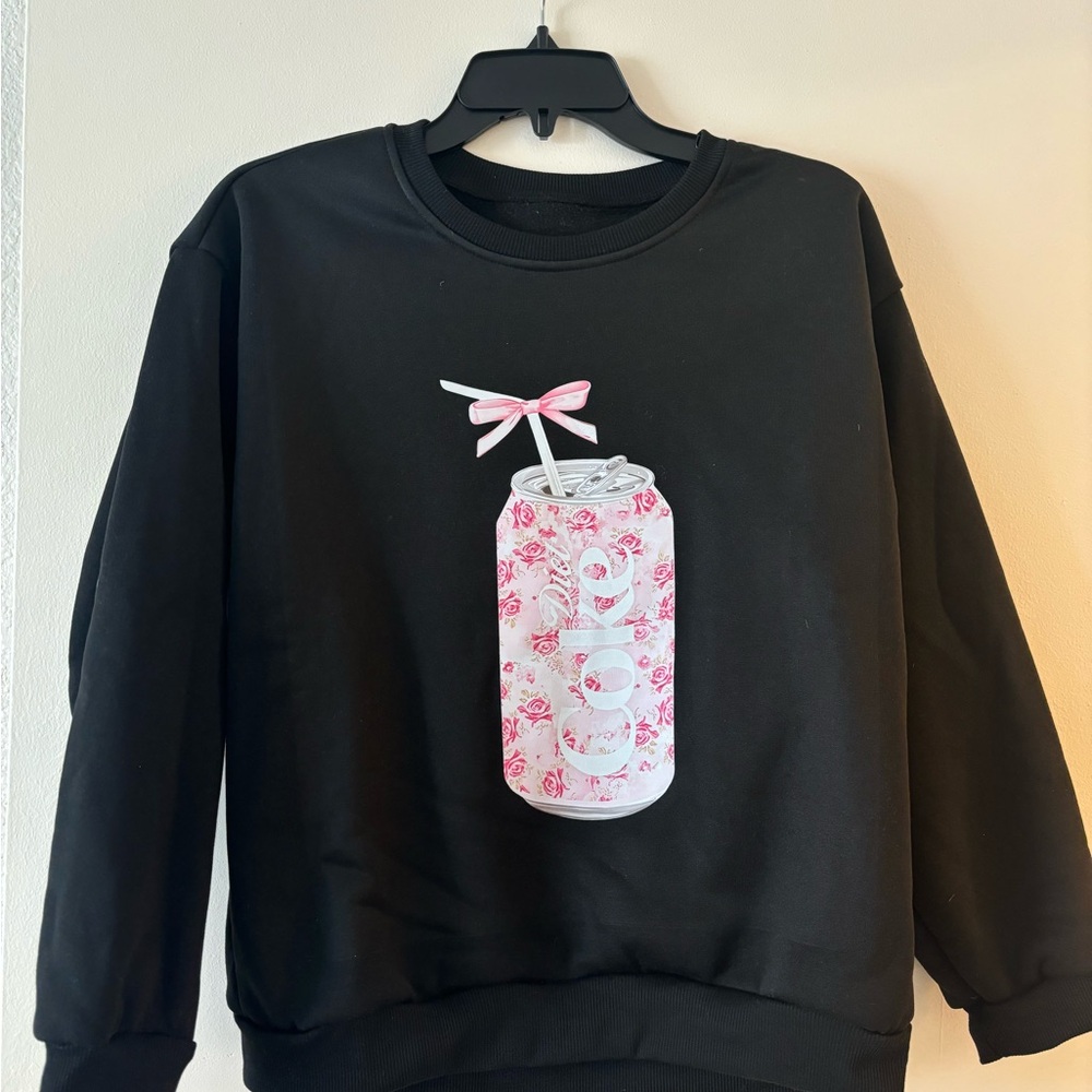 Black Sweatshirt with Floral Diet Coke Soda Can Design
